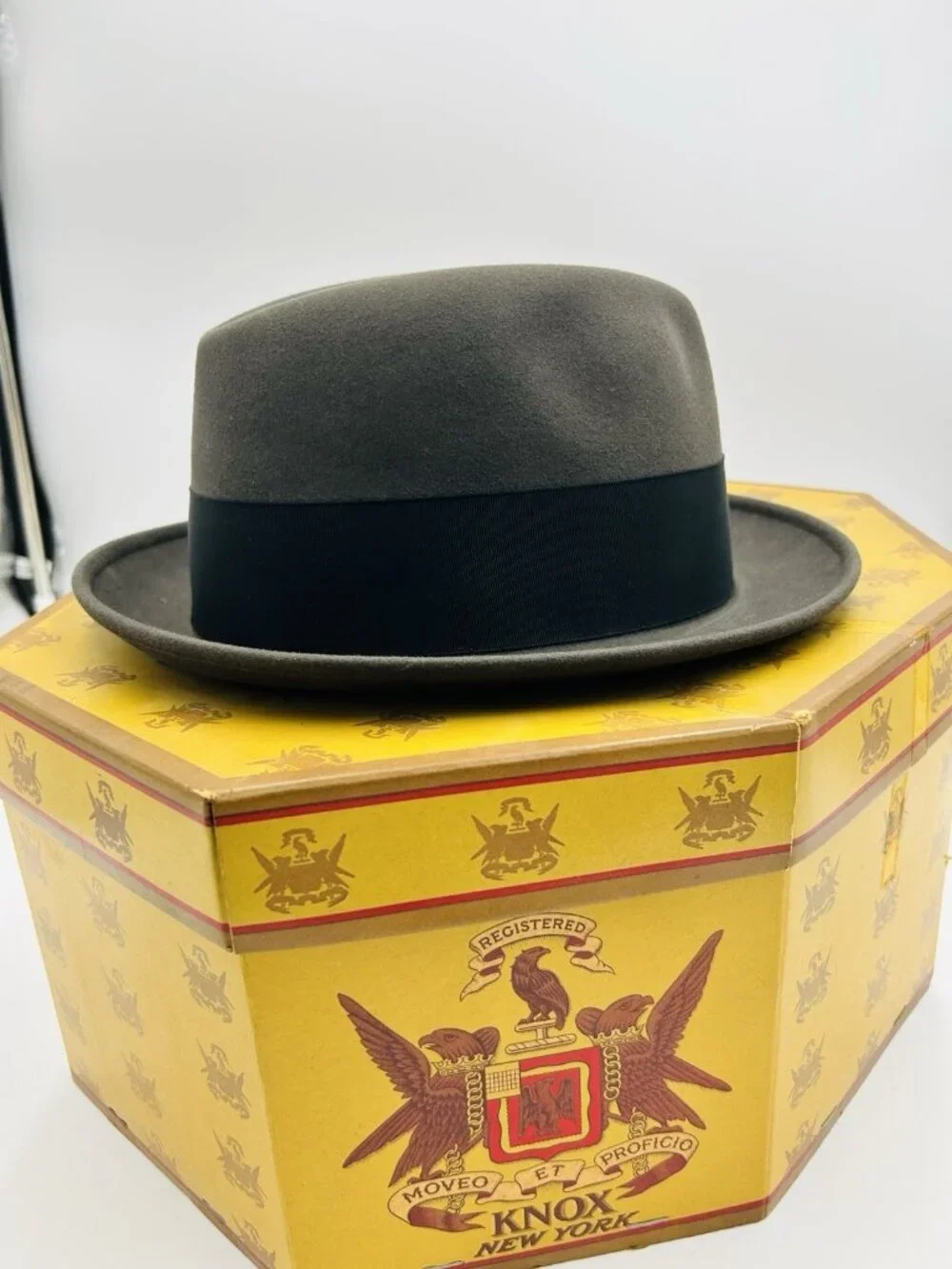 Vintage KNOX New York Fedora Hat Grey Sz 7 1/4 Long Oval Fur Felt Superfine NEW